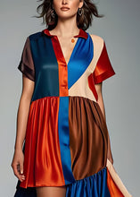 Load image into Gallery viewer, Women Colorblock Asymmetrical Patchwork Silk Dress Summer