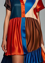 Load image into Gallery viewer, Women Colorblock Asymmetrical Patchwork Silk Dress Summer