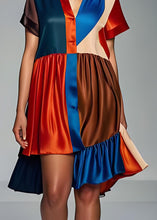 Load image into Gallery viewer, Women Colorblock Asymmetrical Patchwork Silk Dress Summer