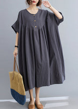 Load image into Gallery viewer, Women Dark Grey Patchwork Button Long Dresses Short Sleeve