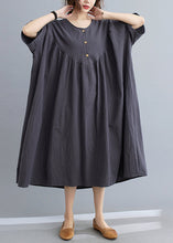 Load image into Gallery viewer, Women Dark Grey Patchwork Button Long Dresses Short Sleeve