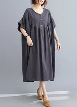 Load image into Gallery viewer, Women Dark Grey Patchwork Button Long Dresses Short Sleeve