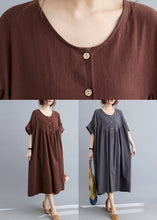 Load image into Gallery viewer, Women Dark Grey Patchwork Button Long Dresses Short Sleeve