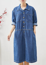 Load image into Gallery viewer, Women Denim Blue Oversized Patchwork Cotton Mid Dress Fall