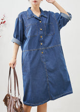 Load image into Gallery viewer, Women Denim Blue Oversized Patchwork Cotton Mid Dress Fall