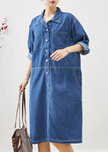 Load image into Gallery viewer, Women Denim Blue Oversized Patchwork Cotton Mid Dress Fall