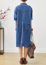 Load image into Gallery viewer, Women Denim Blue Oversized Patchwork Cotton Mid Dress Fall