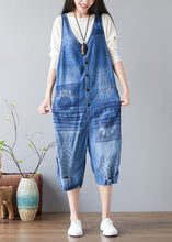 Load image into Gallery viewer, Women Denim Blue V Neck Print Cotton Jumpsuits Ripped Jeans Spring