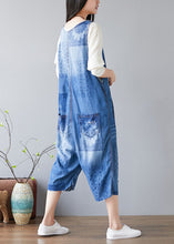 Load image into Gallery viewer, Women Denim Blue V Neck Print Cotton Jumpsuits Ripped Jeans Spring