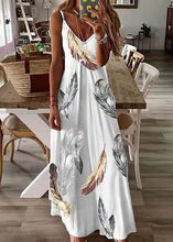 Load image into Gallery viewer, Women Feather Print V Neck Cotton Long Dresses Sleeveless