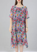 Load image into Gallery viewer, Women Floral O Neck Print Patchwork Chiffon Dress Summer