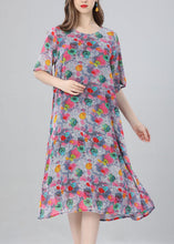 Load image into Gallery viewer, Women Floral O Neck Print Patchwork Chiffon Dress Summer