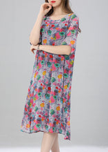 Load image into Gallery viewer, Women Floral O Neck Print Patchwork Chiffon Dress Summer