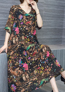 Women Floral V Neck Patchwork Chiffon Dresses Summer