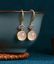 Load image into Gallery viewer, Women Gold Copper Overgild Auspicious Clouds Chalcedony Drop Earrings