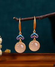 Load image into Gallery viewer, Women Gold Copper Overgild Auspicious Clouds Chalcedony Drop Earrings