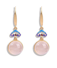 Load image into Gallery viewer, Women Gold Copper Overgild Auspicious Clouds Chalcedony Drop Earrings