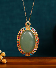 Load image into Gallery viewer, Women Gold Copper Overgild Jade Enamel Auspicious Clouds Pendant Necklace