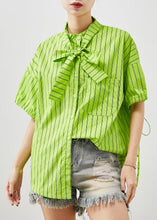 Load image into Gallery viewer, Women Grass Green Striped Cotton Shirt Tops Summer