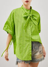 Load image into Gallery viewer, Women Grass Green Striped Cotton Shirt Tops Summer