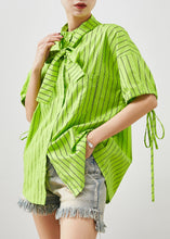 Load image into Gallery viewer, Women Grass Green Striped Cotton Shirt Tops Summer