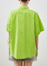 Load image into Gallery viewer, Women Grass Green Striped Cotton Shirt Tops Summer