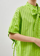 Load image into Gallery viewer, Women Grass Green Striped Cotton Shirt Tops Summer