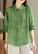 Load image into Gallery viewer, Women Green Button Print Linen Shirt Summer