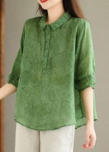 Load image into Gallery viewer, Women Green Button Print Linen Shirt Summer