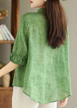 Load image into Gallery viewer, Women Green Button Print Linen Shirt Summer