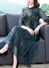 Load image into Gallery viewer, Women Green Embroidered Button Silk Shirts And Maxi Skirts Two Pieces Set Half Sleeve