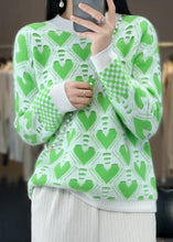 Load image into Gallery viewer, Women Green O Neck Patchwork Cashmere Knit Top Long Sleeve