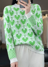 Load image into Gallery viewer, Women Green O Neck Patchwork Cashmere Knit Top Long Sleeve