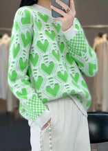 Load image into Gallery viewer, Women Green O Neck Patchwork Cashmere Knit Top Long Sleeve