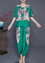 Load image into Gallery viewer, Women Green O-Neck Patchwork Tassel Linen Two Pieces Set Summer