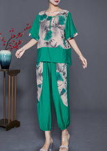 Load image into Gallery viewer, Women Green O-Neck Patchwork Tassel Linen Two Pieces Set Summer