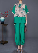 Load image into Gallery viewer, Women Green O-Neck Patchwork Tassel Linen Two Pieces Set Summer