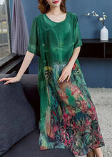 Load image into Gallery viewer, Women Green O Neck Print Patchwork Chiffon Dress Summer