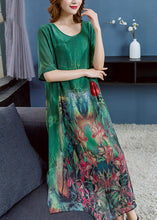 Load image into Gallery viewer, Women Green O Neck Print Patchwork Chiffon Dress Summer