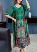 Load image into Gallery viewer, Women Green O Neck Print Patchwork Chiffon Dress Summer