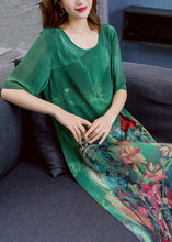 Load image into Gallery viewer, Women Green O Neck Print Patchwork Chiffon Dress Summer