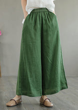 Load image into Gallery viewer, Women Green Pockets Elastic Waist Linen Wide Leg Pants Summer