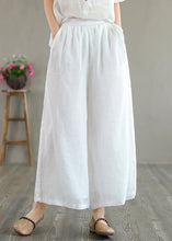 Load image into Gallery viewer, Women Green Pockets Elastic Waist Linen Wide Leg Pants Summer