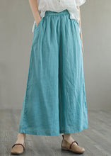 Load image into Gallery viewer, Women Green Pockets Elastic Waist Linen Wide Leg Pants Summer