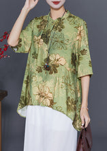 Load image into Gallery viewer, Women Green Print Low High Design Cotton Blouses Summer