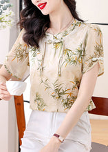 Load image into Gallery viewer, Women Green Tasseled Print Chiffon Blouse Top Summer