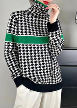 Load image into Gallery viewer, Women Green Turtleneck Patchwork Cotton Knit Sweaters Fall