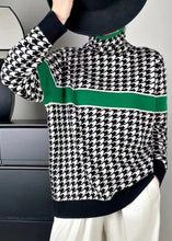 Load image into Gallery viewer, Women Green Turtleneck Patchwork Cotton Knit Sweaters Fall