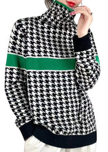 Load image into Gallery viewer, Women Green Turtleneck Patchwork Cotton Knit Sweaters Fall