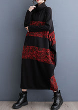 Load image into Gallery viewer, Women Green Turtleneck Patchwork Print Pockets Maxi Dresses Fall